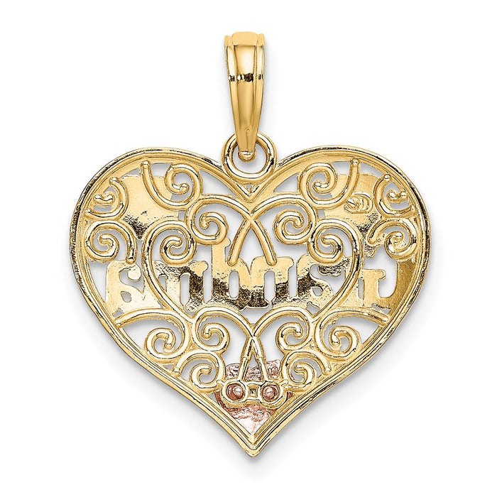 Million Charms 14K Tri-Color Grandma In Filigree Heart Charm