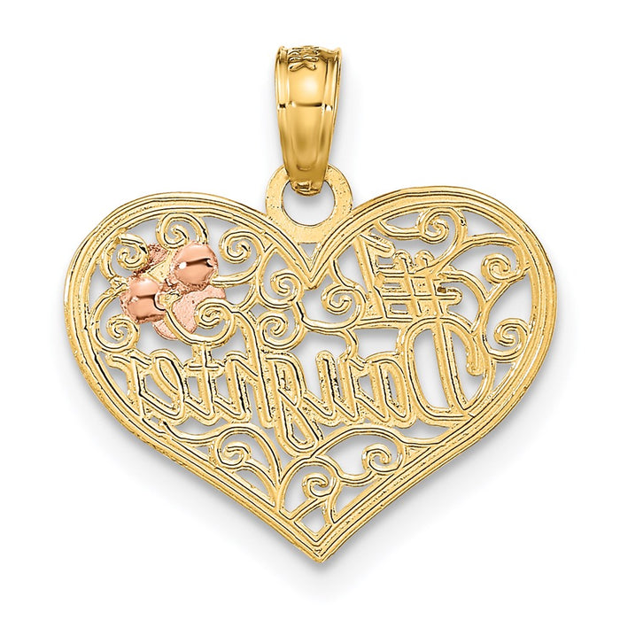 Million Charms 14K Tri-Color #1 Daughter In Heart With Flowers Charm