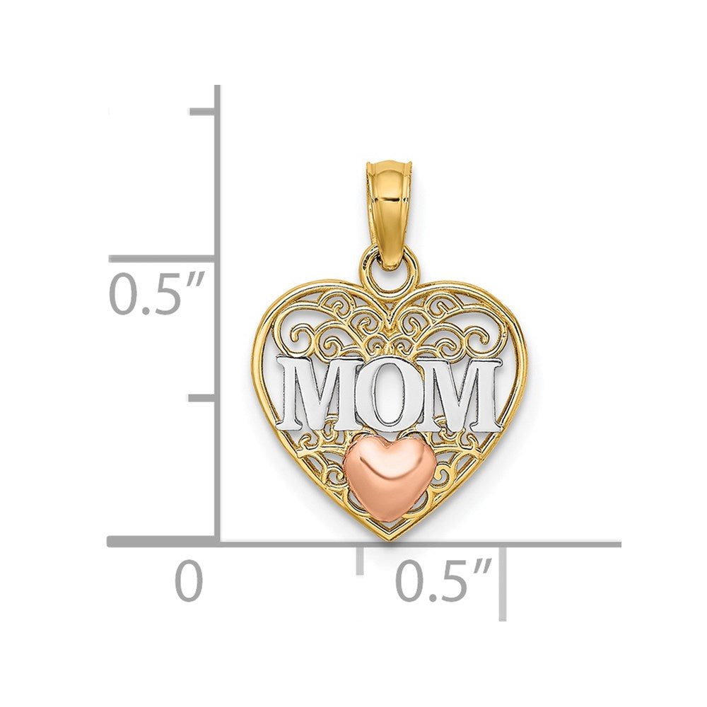 Million Charms 14K Two-Tone & White Rhodium-plated Polished Mom & Heart In Heart Pendant