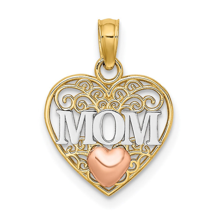 Million Charms 14K Two-Tone & White Rhodium-plated Polished Mom & Heart In Heart Pendant
