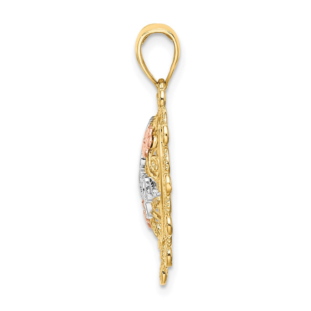 Million Charms 14K Two-Tone With White Rhodium-Plated I Love You In Filligree Heart & Flower Charm