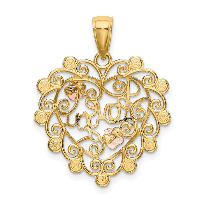 Million Charms 14K Two-Tone With White Rhodium-Plated I Love You In Filligree Heart & Flower Charm
