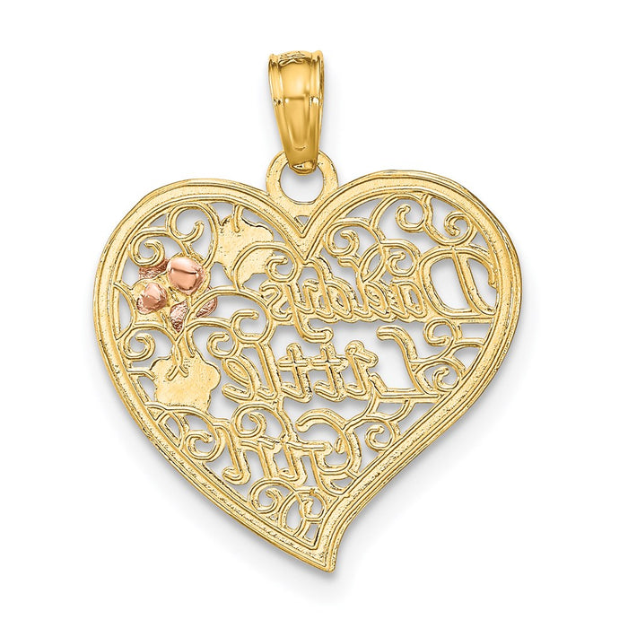 Million Charms 14K Tri-Color Daddy'S Little Girl Filigree Heart With Flowers Charm