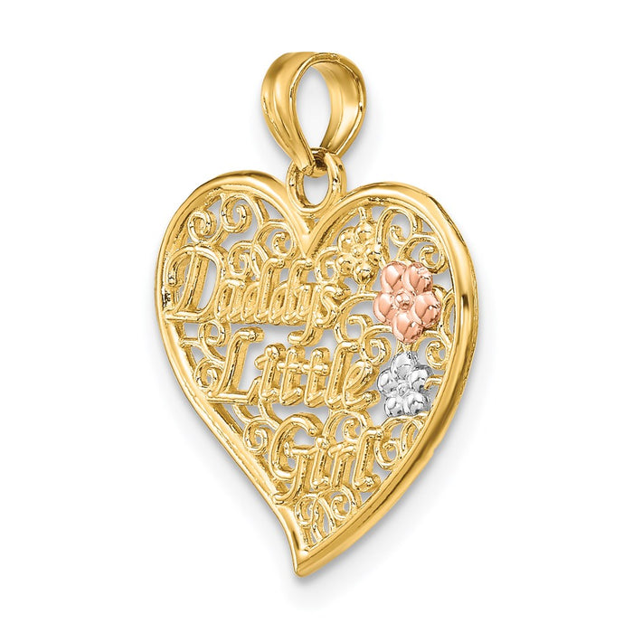 Million Charms 14K Tri-Color Daddy'S Little Girl Filigree Heart With Flowers Charm