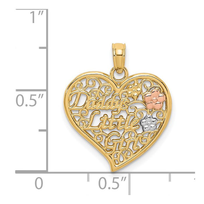 Million Charms 14K Tri-Color Daddy'S Little Girl Filigree Heart With Flowers Charm