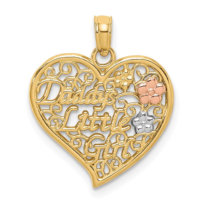 Million Charms 14K Tri-Color Daddy'S Little Girl Filigree Heart With Flowers Charm