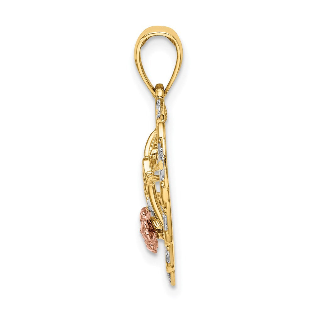 Million Charms 14K Two-Tone With White Rhodium-Plated I Love You In Heart With Flower Charm