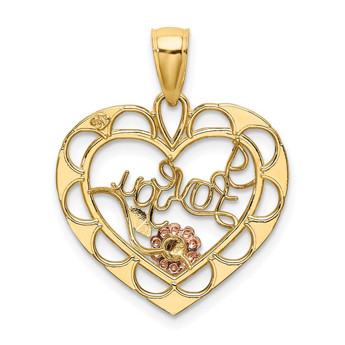 Million Charms 14K Two-Tone With White Rhodium-Plated I Love You In Heart With Flower Charm