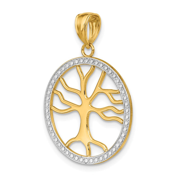 Million Charms 14K Yellow Gold Themed With Rhodium-Plated 3-D Large Tree Of Life Round Frame Charm