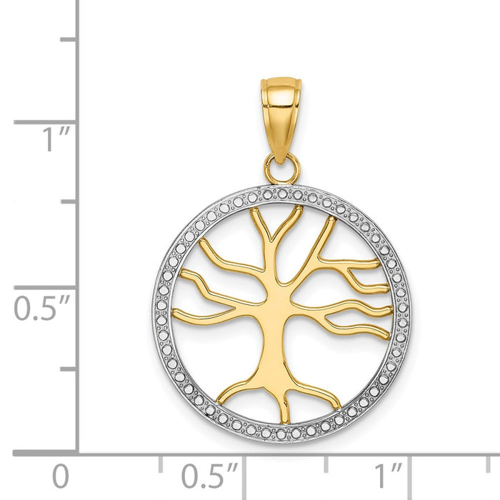 Million Charms 14K Yellow Gold Themed With Rhodium-Plated 3-D Large Tree Of Life Round Frame Charm