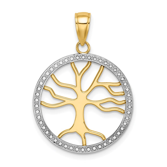 Million Charms 14K Yellow Gold Themed With Rhodium-Plated 3-D Large Tree Of Life Round Frame Charm
