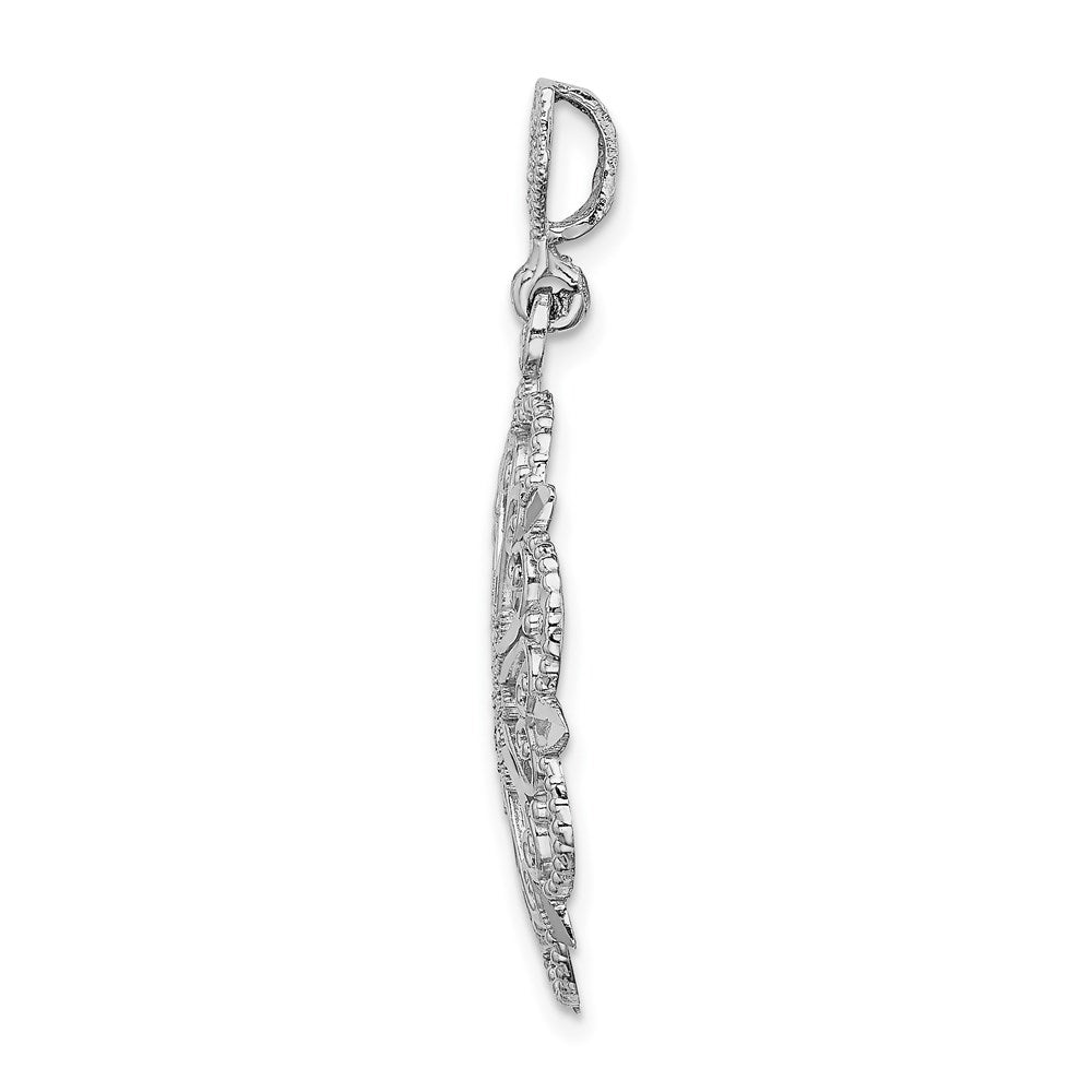 Million Charms 14K White Gold Themed Starbust With Heart & Diamond-Cut Beaded Scallop Edge Charm