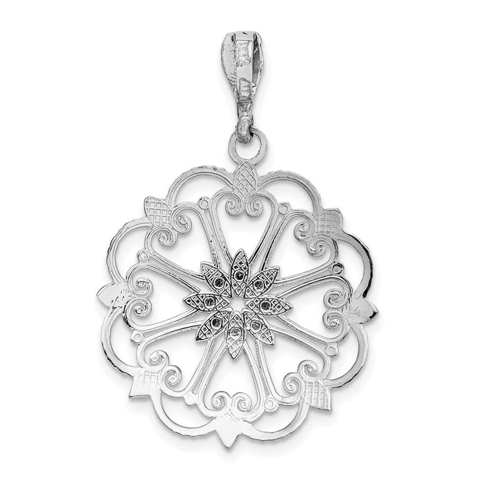 Million Charms 14K White Gold Themed Starbust With Heart & Diamond-Cut Beaded Scallop Edge Charm