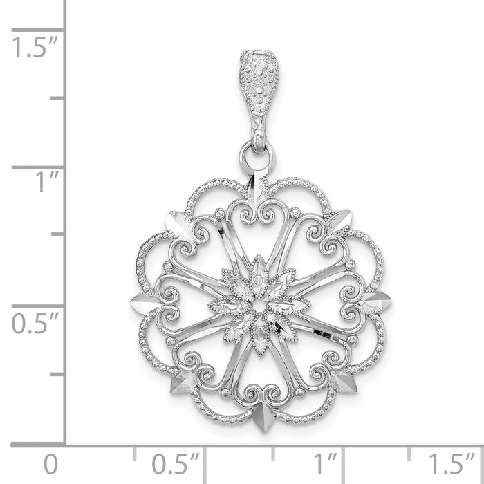 Million Charms 14K White Gold Themed Starbust With Heart & Diamond-Cut Beaded Scallop Edge Charm
