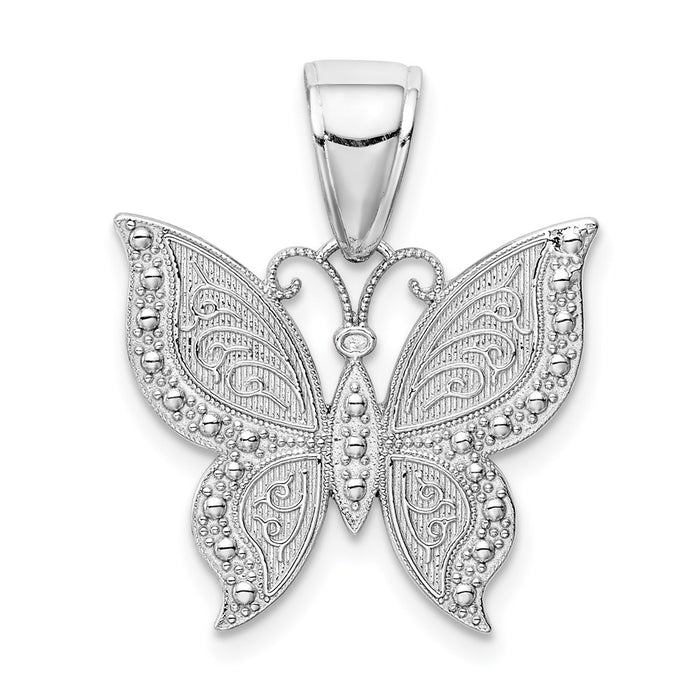 Million Charms 14K White Gold Themed Butterfly Pendant