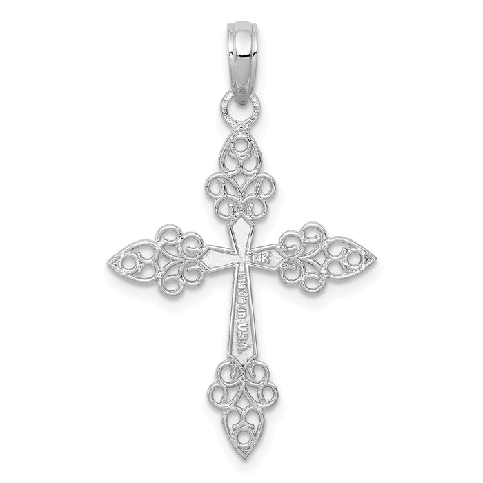 Million Charms 14K White Gold Themed Filigree Relgious Cross Pendant