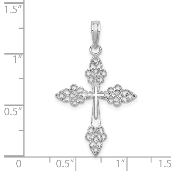 Million Charms 14K White Gold Themed Filigree Relgious Cross Pendant