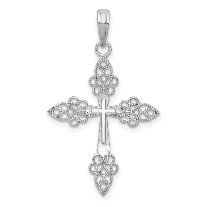 Million Charms 14K White Gold Themed Filigree Relgious Cross Pendant