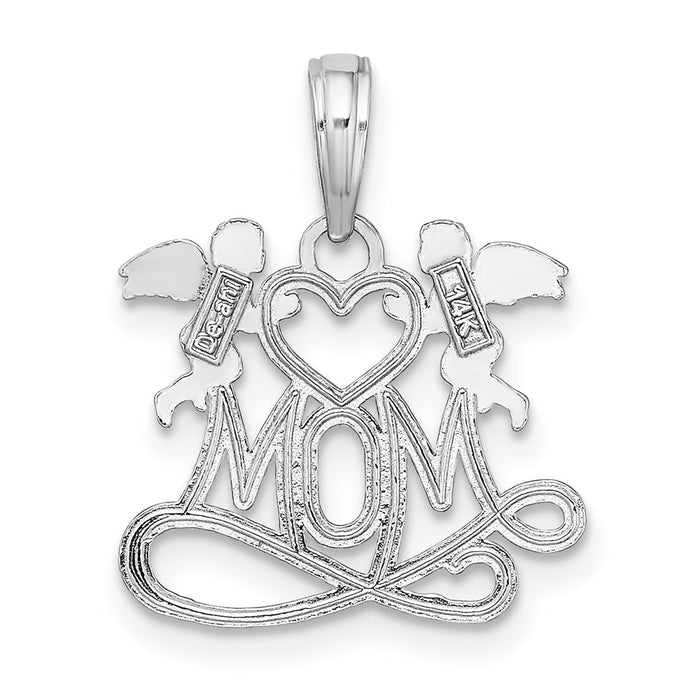 Million Charms 14K White Gold Themed Mom With 2 Angels Holding Heart Charm
