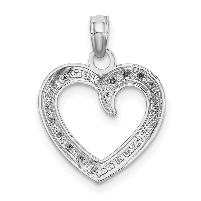 Million Charms 14K White Gold Themed Polished & Textured Heart Pendant