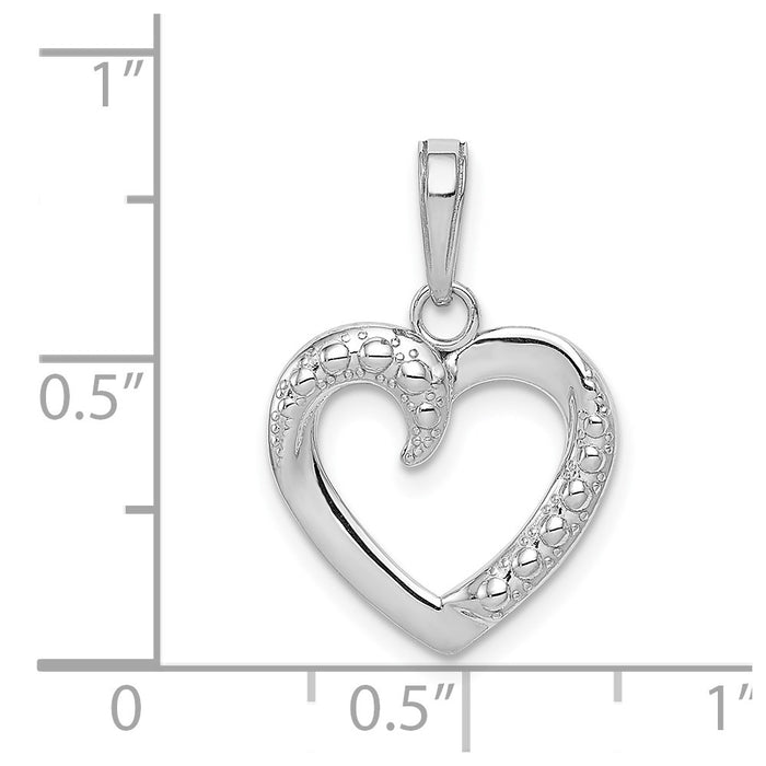 Million Charms 14K White Gold Themed Polished & Textured Heart Pendant