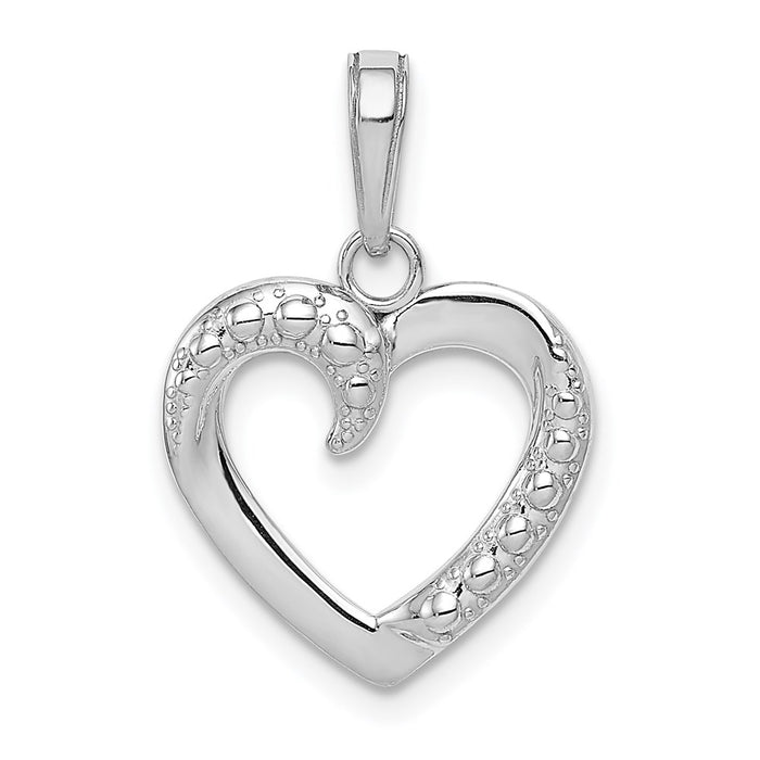 Million Charms 14K White Gold Themed Polished & Textured Heart Pendant