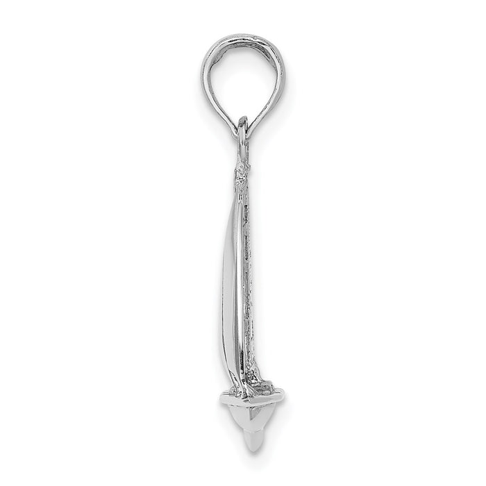 Million Charms 14K White Gold Themed Polished 3-D Nautical Sailboat Charm