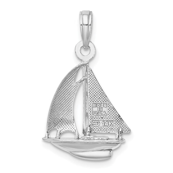 Million Charms 14K White Gold Themed Polished 3-D Nautical Sailboat Charm