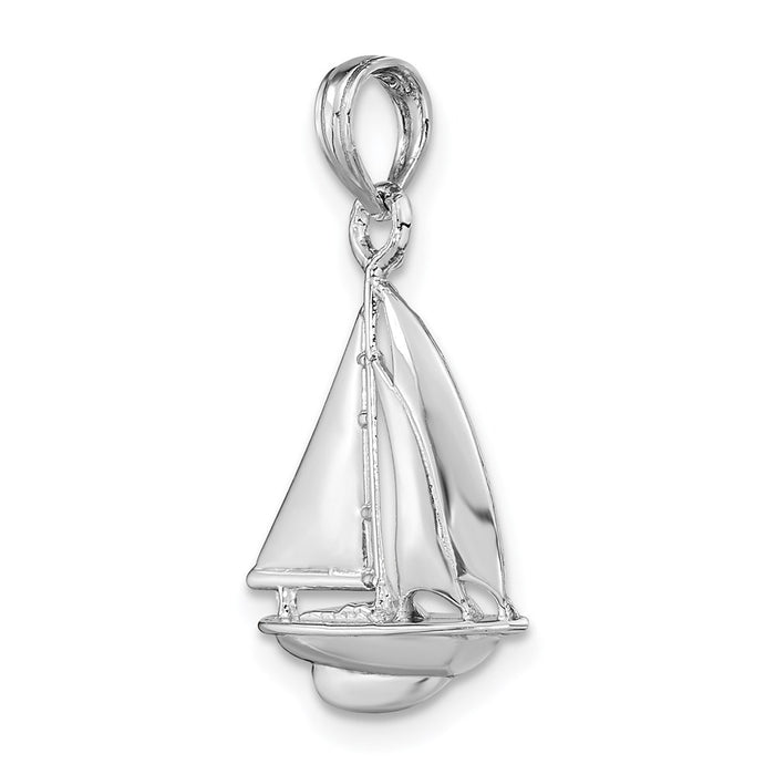 Million Charms 14K White Gold Themed Polished 3-D Nautical Sailboat Charm