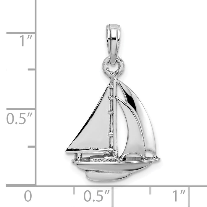 Million Charms 14K White Gold Themed Polished 3-D Nautical Sailboat Charm