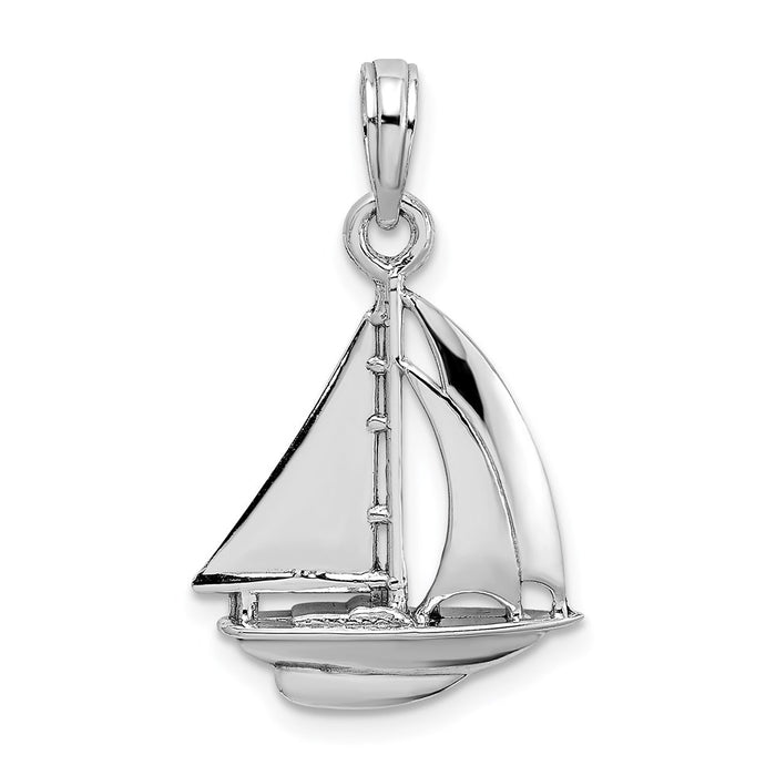 Million Charms 14K White Gold Themed Polished 3-D Nautical Sailboat Charm