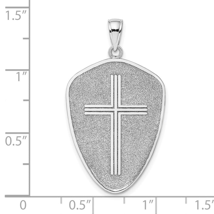 Million Charms 14K White Gold Themed Relgious Cross Shield With Joshua 1:9 On Reverse Charm