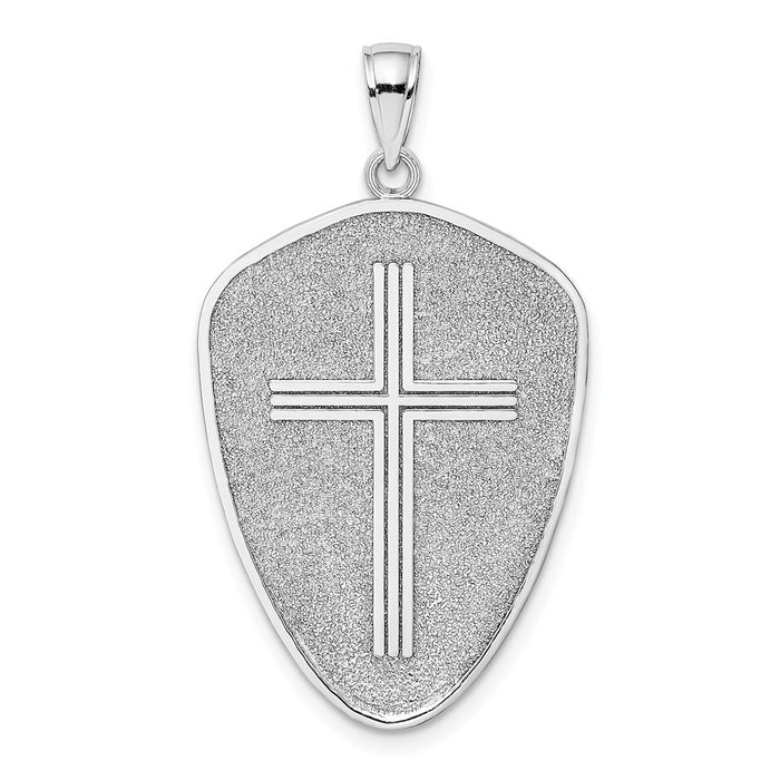 Million Charms 14K White Gold Themed Relgious Cross Shield With Joshua 1:9 On Reverse Charm