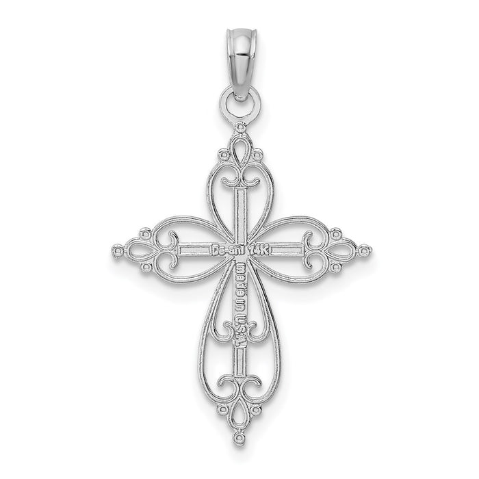 Million Charms 14K White Gold Themed Beaded Relgious Cross Charm