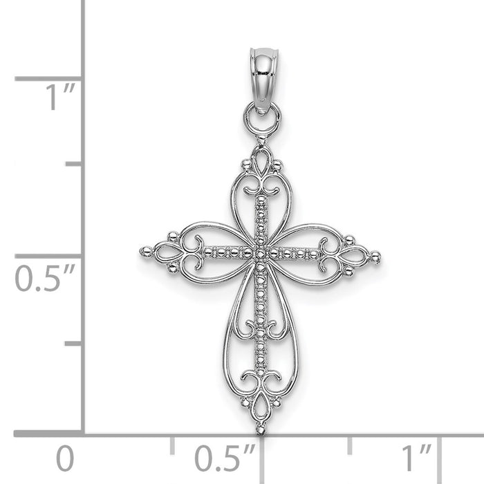 Million Charms 14K White Gold Themed Beaded Relgious Cross Charm