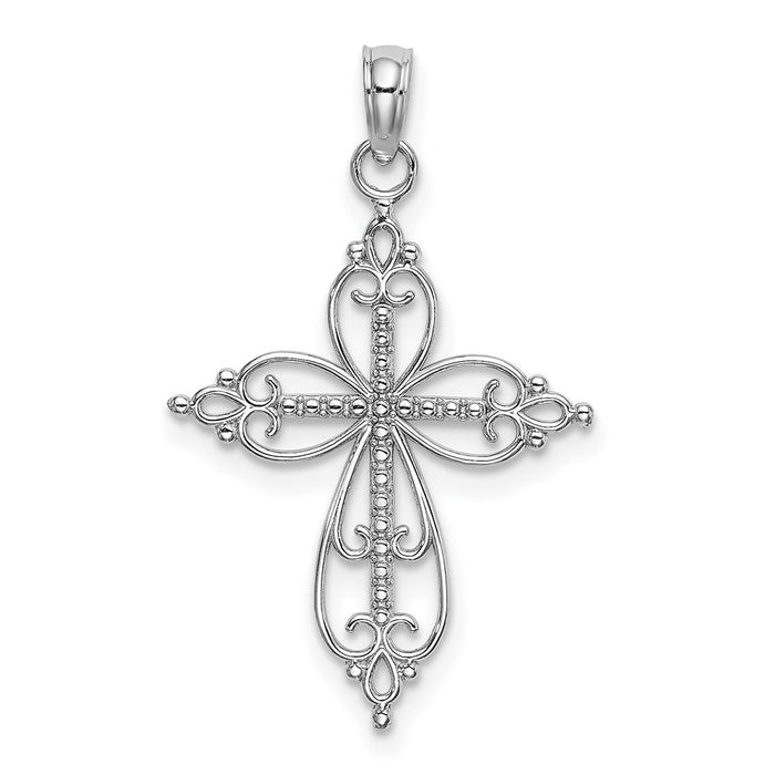 Million Charms 14K White Gold Themed Beaded Relgious Cross Charm