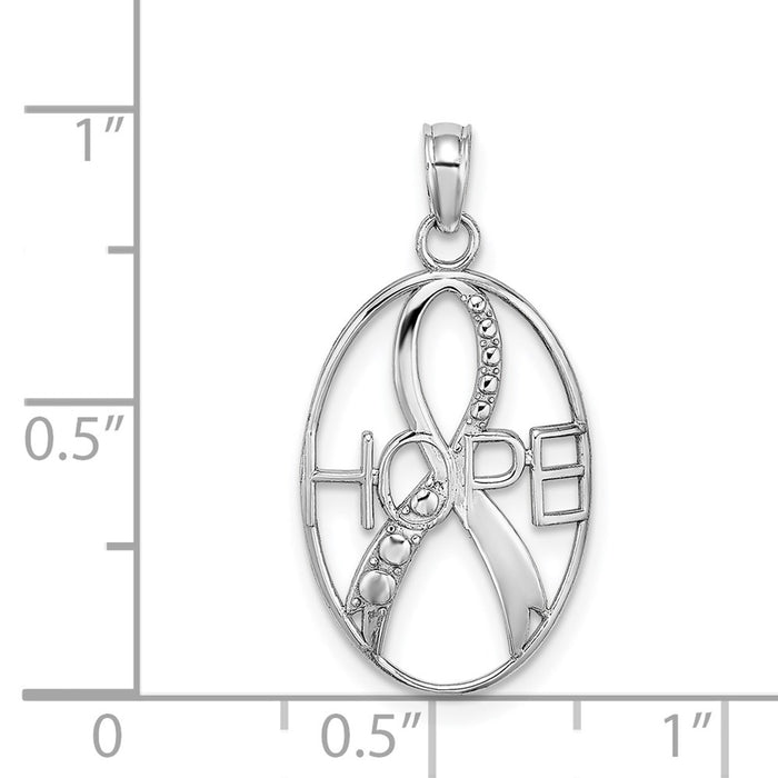 Million Charms 14K White Gold Themed Textured Hope & Ribbon Charm