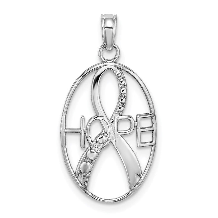 Million Charms 14K White Gold Themed Textured Hope & Ribbon Charm