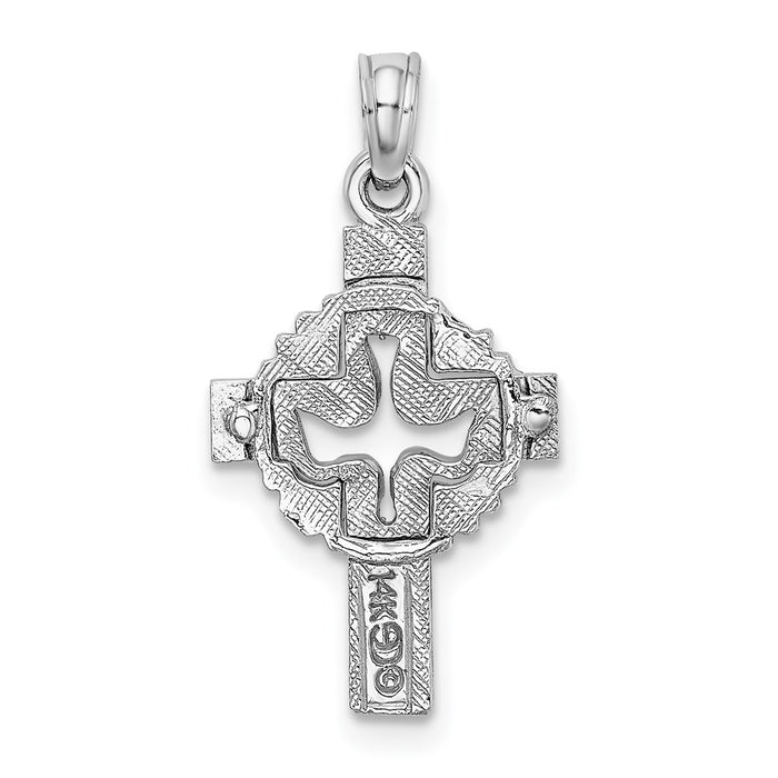 Million Charms 14K White Gold Themed Cut-Out Dove On Relgious Cross Charm