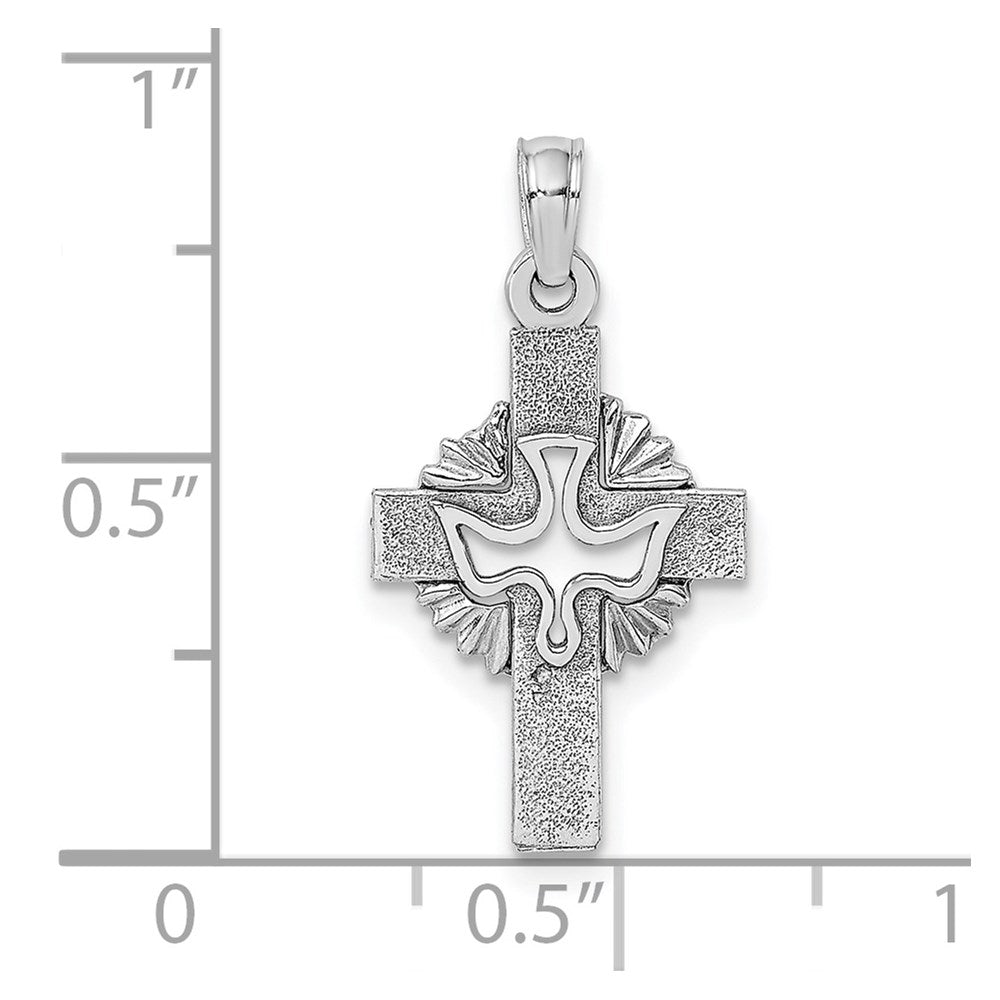 Million Charms 14K White Gold Themed Cut-Out Dove On Relgious Cross Charm