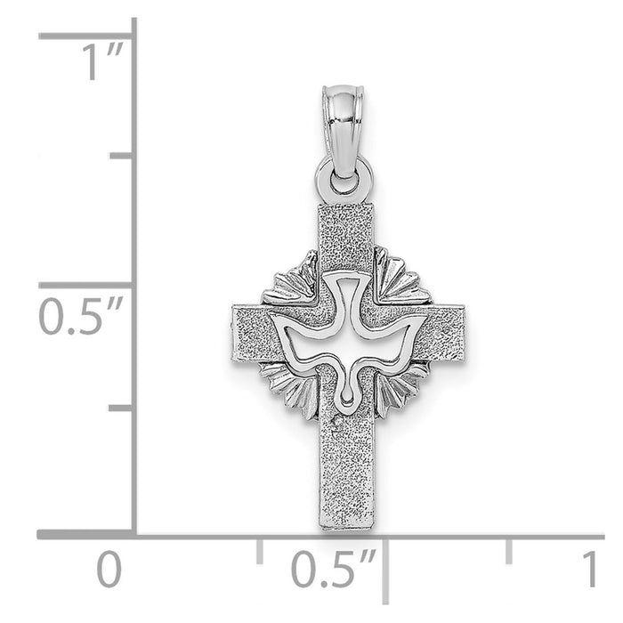 Million Charms 14K White Gold Themed Cut-Out Dove On Relgious Cross Charm