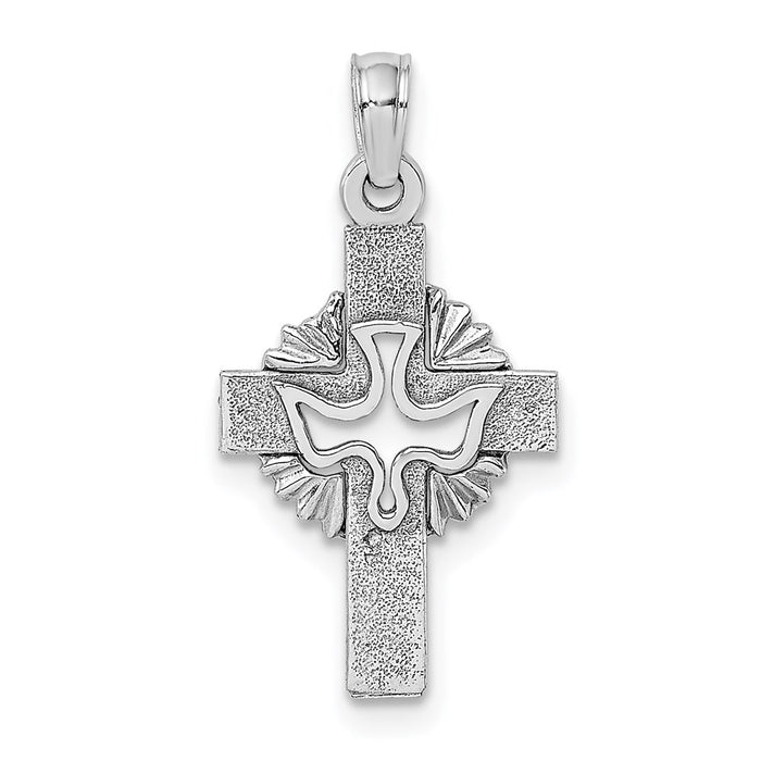 Million Charms 14K White Gold Themed Cut-Out Dove On Relgious Cross Charm