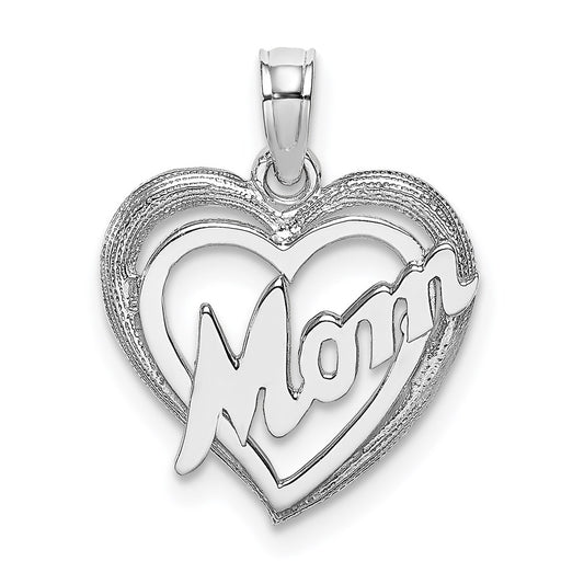 Dije de corazón con la palabra "Mom" en oro blanco de 14K de Million Charms
