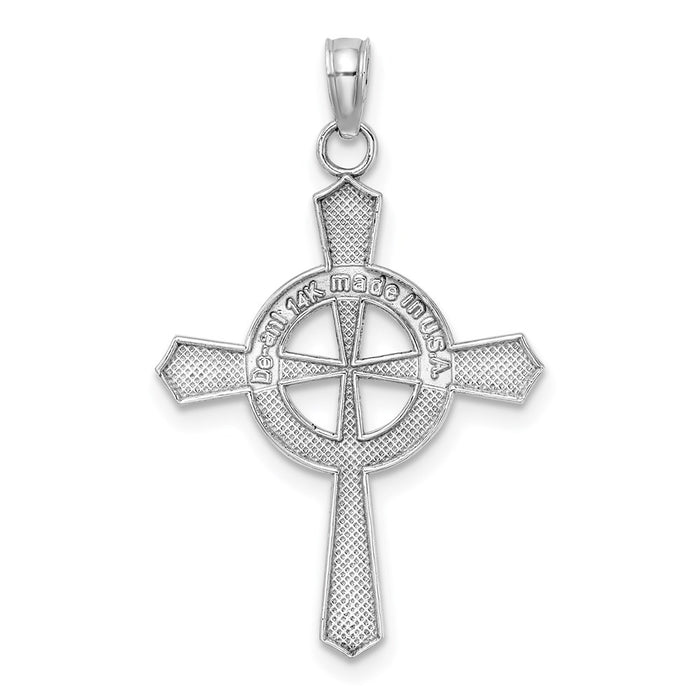 Million Charms 14K White Gold Themed Beaded Celtic Relgious Cross With Eternity Charm