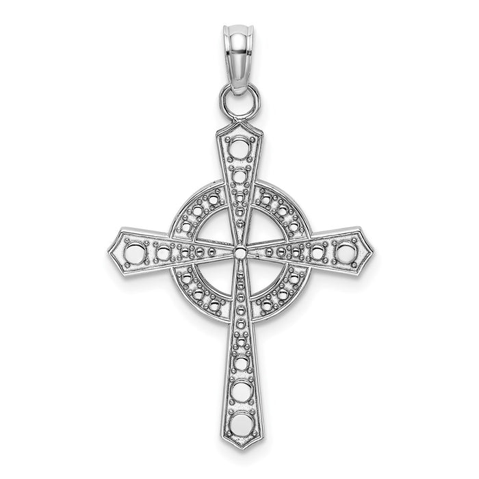 Million Charms 14K White Gold Themed Beaded Celtic Relgious Cross With Eternity Charm