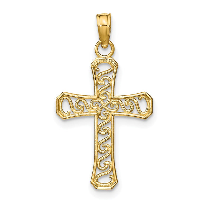 Million Charms 14K Yellow Gold Themed Fancy Relgious Cross Pendant