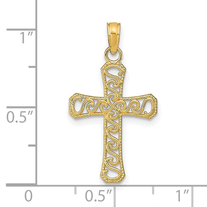 Million Charms 14K Yellow Gold Themed Fancy Relgious Cross Pendant