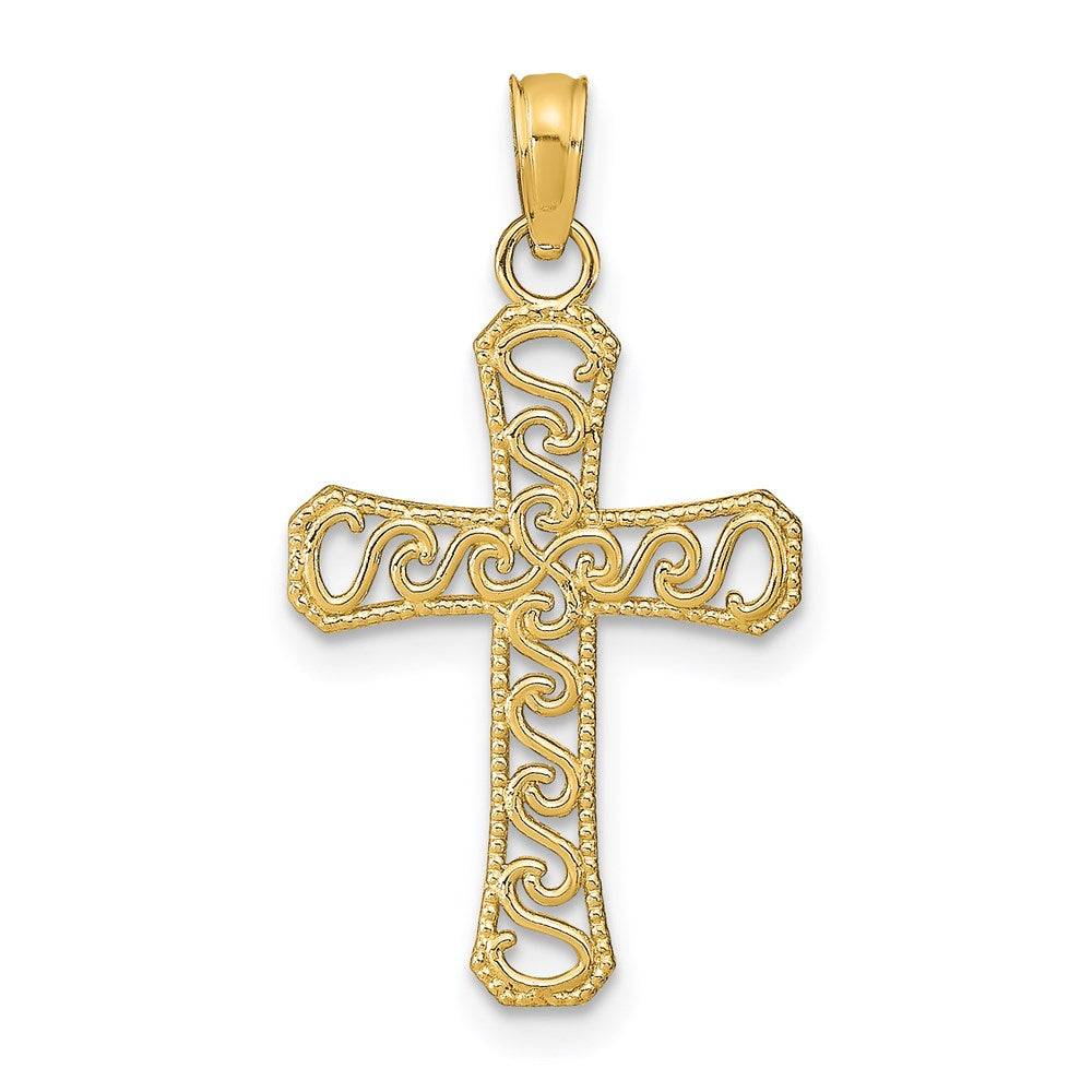 Million Charms 14K Yellow Gold Themed Fancy Relgious Cross Pendant