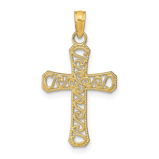 Million Charms 14K Yellow Gold Themed Fancy Relgious Cross Pendant