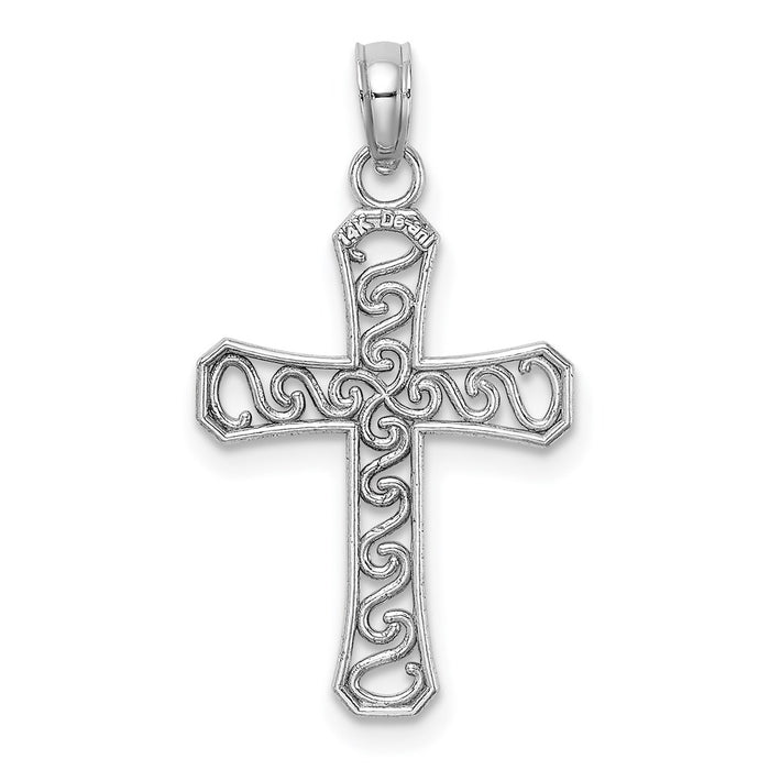 Million Charms 14K White Gold Themed Fancy Relgious Cross Pendant